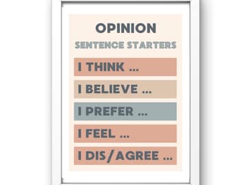 Sentence starters Opinion, Cause and effect English Homeschool, English Classroom Poster, Educational poster, printable, digital download