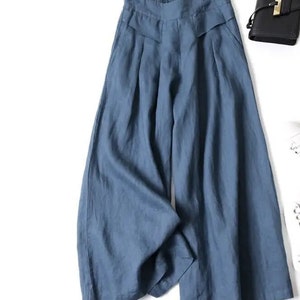 Summer Cotton  Pants for Women, Linen Wide Leg Pants Femme Elastic Waist Casual Loose Pantalon, Skirt Pant, A- Line Plus Size Linen Pan