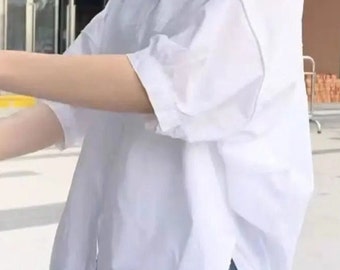 Cotton Mid-sleeve Thin Woman Blouses Summer New Loose Fashion Irregular Shirt Casual Vacation Top Korean Women's Clothes