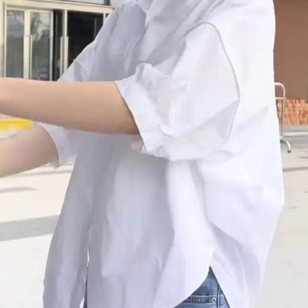 Cotton Mid-sleeve Thin Woman Blouses Summer New Loose Fashion Irregular Shirt Casual Vacation Top Korean Women's Clothes