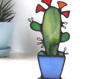 Cactus Stained Glass, Suncatcher, Cactus Art, Gift for Plant Lovers, Tabletop Decor