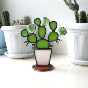 Modern Stained Glass Cactus Suncatcher – Handmade Home Decor