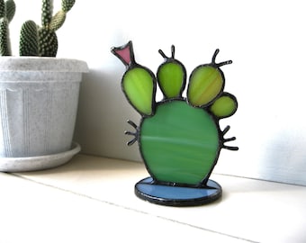 Handgefertigte Kaktus Glasmalerei Dekor - Boho Chic Home Accen