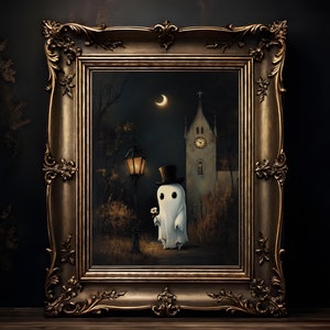 Ghosted: Cute Ghost Painting, Printable Halloween Wall Art Ghost Poster, Witchy Decor Dark Academia Halloween Art Print, Instant Download