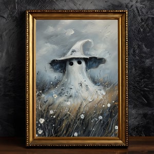 Field Of Ghosts: Ghost Painting, Spooky Halloween Decor, Dark Academia Moody Aesthetic Art, Cottagecore Ghost Artwork, Gothic Wall Art Print