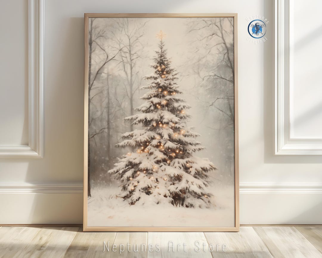Snowy Winter Tree Art Print | Peaceful Forest Holiday Wall Art | Cozy ...