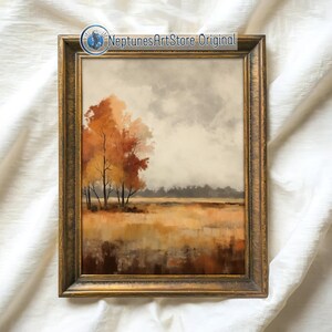Abstract Fall Landscape Painting, Autumn Trees Printable Fall Wall Decor, Vintage Style Autumn Tree Painting, Rustic Country Nature Print