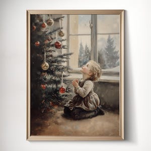 Christmas Wishes Vintage Christmas Wall Art, Rustic Winter Wonderland Oil Painting, Festive Xmas Wall Decor, Cute Christmas Poster Art Print