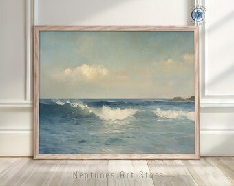 Ocean Wave Painting Printable | Coastal Wall Art Digital Download | Classic Seascape Surf Print | Country Beach House Nautical Decor