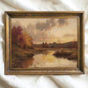 Herbst See: Abstrakte Herbst Landschaft, Erdtöne Abstrakte Wandkunst, Druckbare Herbst See Landschaft, Vintage Natur Landschaft Kunstdruck