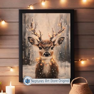 Festive Reindeer Painting Printable Christmas Wall Art, Seasonal Winter Home Decor Art Print, Cute Christmas Reindeer Print Digital Download
