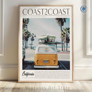 Impresión de furgoneta surfera de California / Arte mural playero retro / Decoración veraniega con palmeras / Póster de autobús vintage / Descarga digital costera / Arte de viaje de Cali