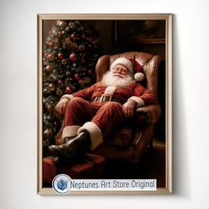 Cute Santa Christmas Wall Art, Seasonal Holiday Art Christmas Painting, Printable Santa Winter Print, Vintage Cozy Cottage Christmas Decor