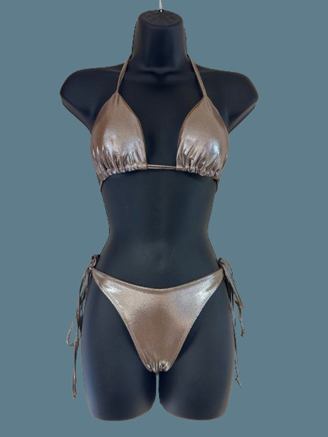 Brown Metallic Demi Cup Bikini Set with Gold O-Ring