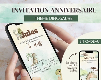 Invitation mobile anniversaire : Thème dinosaure et jurassique pour un petit garçon. Personnalisable et Instantanée