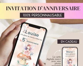 Invitation digitale féérique anniversaire enfant - Thème des Fées - Personnalisable et Instantanée