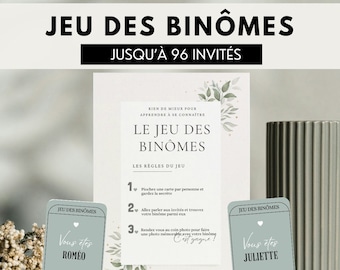 Jeu des binômes : animation de mariage prêt à imprimer - Jusqu'à 96 invités - Mariage champêtre, minimaliste