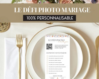 Jeu défi photo mariage : Personnalisez votre jeu pour les invités - Animation de table - Prêt à imprimer ou à personnaliser facilement