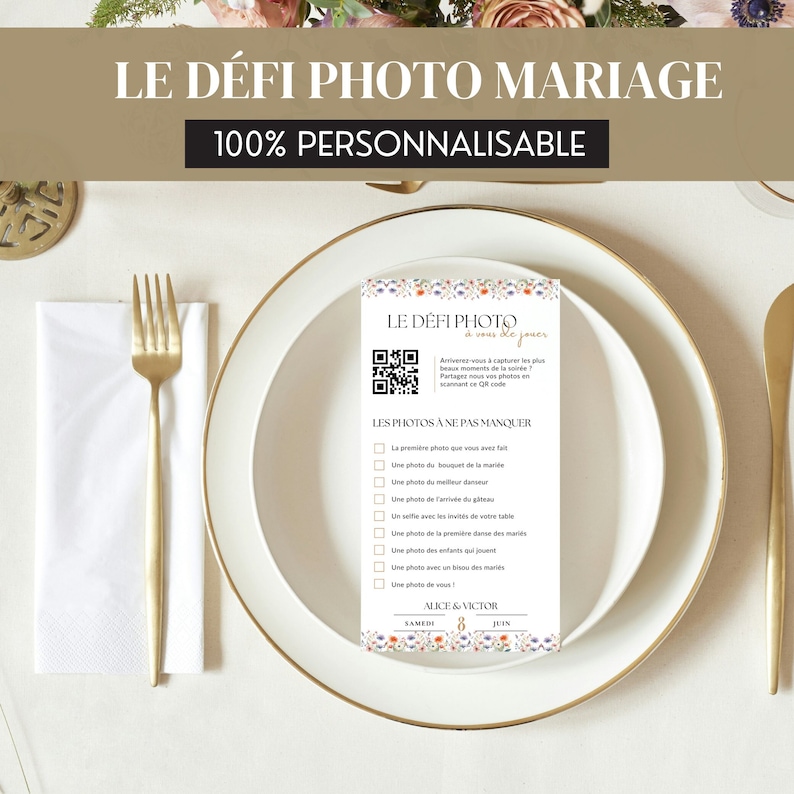 Jeu défi photo mariage : Personnalisez votre jeu pour les invités Animation de table Prêt à imprimer ou à personnaliser facilement image 1