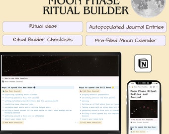 Notion Template Moon Phase Ritual Builder, Journal & Calendar | Moon Astrology Planner | Moon Phase Planner | Aesthetic Digital Planner
