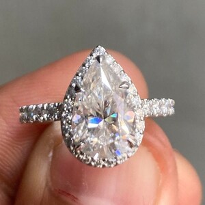 Vintage Halo Wedding Ring-Pear Cut Moissanite Anniversary Ring-Birthday Gift Ring For Women-Engagement Ring-Handmade Jewelry-Solid Gold Ring