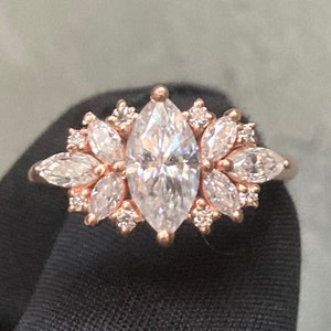 Marquise Cut Moissanite Engagement Ring-Unique Vintage Diamond Wedding Ring-14K Solid Gold Promise Bridal Ring-Anniversary Gift Ring For Her