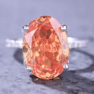 5CT Orange Champagne Oval Moissanite Engagement Ring for Women, November Birthstone, Solitaire Bridal Diamond Ring, Anniversary Gift for Her