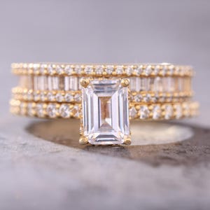 2CT Radiant Cut Moissanite Engagement Ring Set for Women, Art Deco Bridal Ring Matching Eternity Band, Vintage Wedding Jewelry Gift for Her