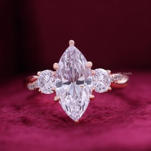 Unique Marquise Cut Engagement Ring, Moissanite Diamond Wedding Ring, Twisted Pave Ring, Art Deco Bridal Ring, Anniversary Ring Gift for Her