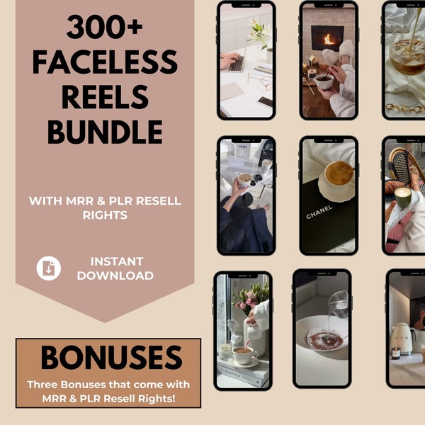 300+ Faceless Aesthetic Stock Videos Bundle for Instagram Reels with PLR / MRR Resell Rights, DFY Instagram Templates,  Faceless Marketing