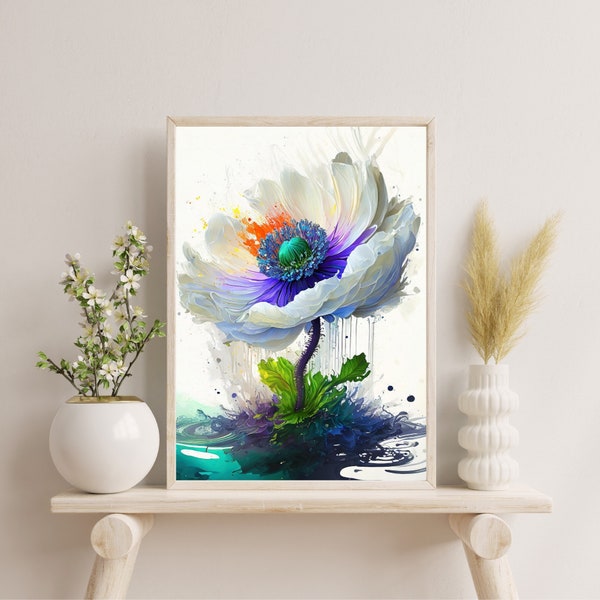 Anemone Flowers, Botany Print, Arte Floral, Downloadable Flower Images, Artistic Flower, Anemone, Ai Picture, Firefly, Digital Artwork