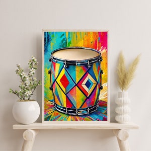Bongo Drums, Bongos, African Drums, Percussion, Musical Instruments Artwork, Concertina, Colorful Music Notes, Music Education