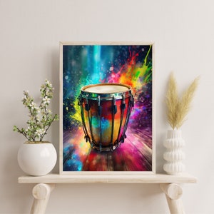 Bongo Drums, Bongos, African Drums, Percussion, Musical Instruments Artwork, Concertina, Colorful Music Notes, Music Education