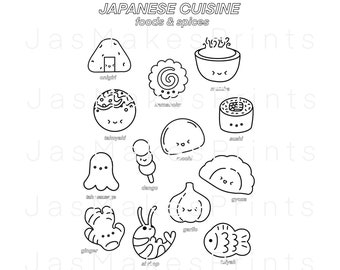 Japanese Cuisine Coloring Page PDF | Food Coloring Pages for Kids Digital Print | Available in 8x11 & A4