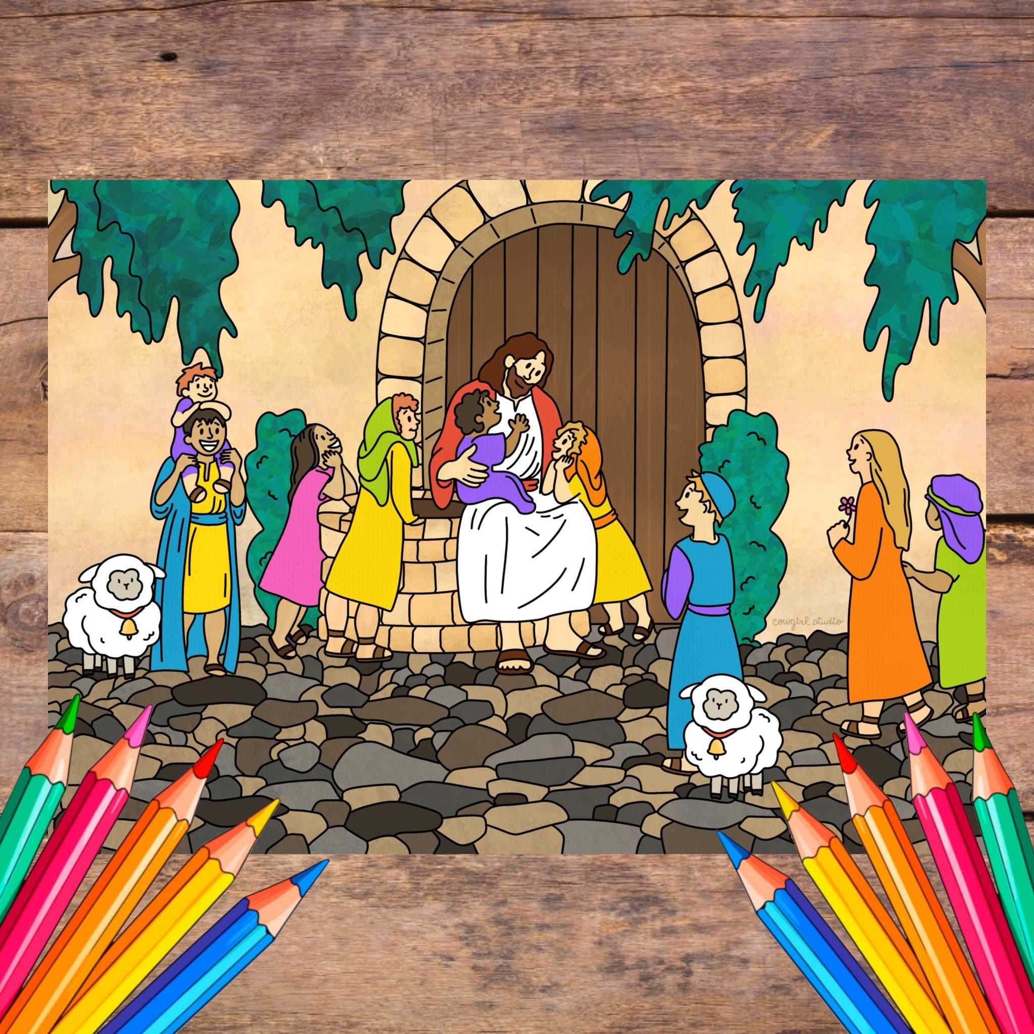 Jesus With Children Coloring Page | Bible Sunday School Activity (PDF ...