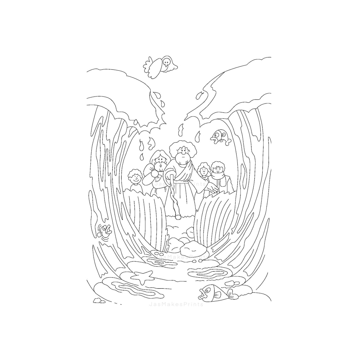 Moses Parts the Red Sea Coloring Page PDF Bible Coloring Pages for Kids
