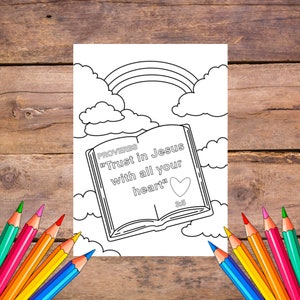 Proverbi 3:5 Pagina da colorare in formato PDF / Pagine da colorare della Bibbia per bambini in stampa digitale / Disponibile in formato 8x11 e A4