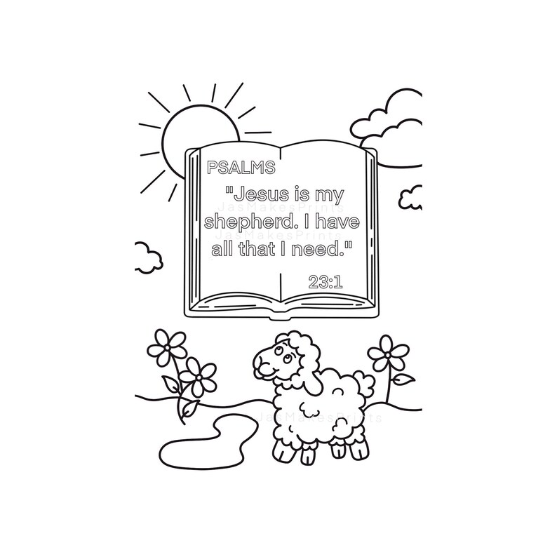 Psalms 23:1 Coloring Page PDF Bible Coloring Pages for Kids Digital ...