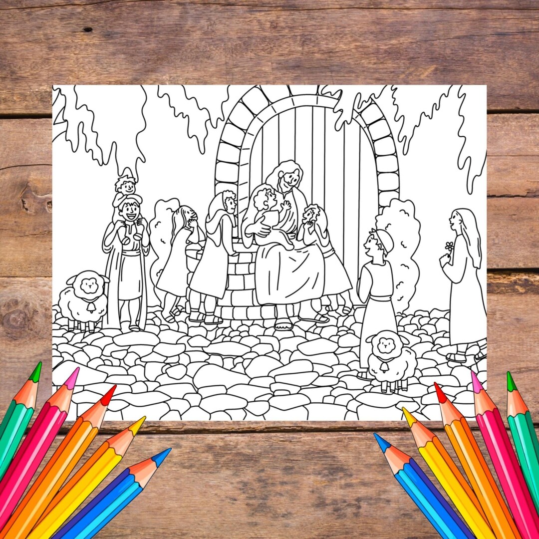 Jesus With Children Coloring Page | Bible Sunday School Activity (PDF ...