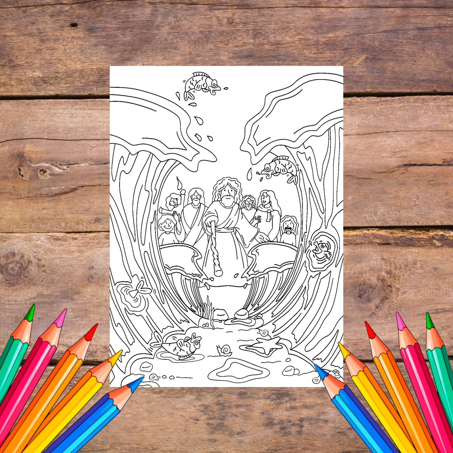 Moses Parts the Red Sea Coloring Page PDF | Bible Coloring Pages for