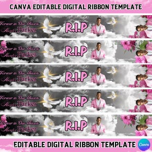 Pink Memorial Ribbon Template, Memorial Ribbon Template, Digital Funeral Ribbon Design Template, Editable Memorial Ribbon, RIP Keepsake,