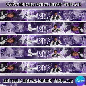 Purple Rose Memorial Ribbon Template, Memorial Ribbon Template, Digital Funeral Ribbon Design Template, Editable Memorial Ribbon, Keepsake