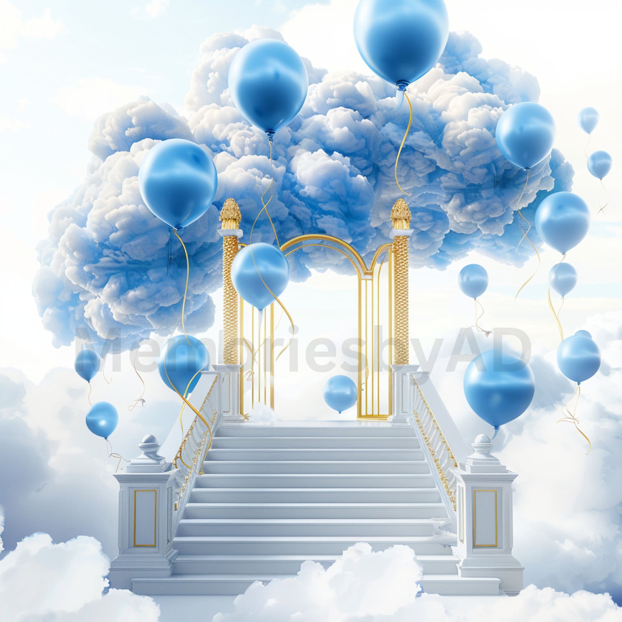 Blue Memorial Balloon Background, Blue and White Balloon Digital Image, Memorial PNG, Rest in Peace Template, RIP, Memorial, Baby Shower