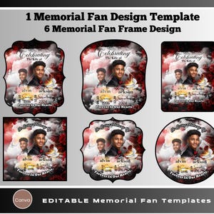 Memorial Funeral Fan Template, Canva Funeral Fan Template, Editable Digital Fan Template, Paddle Fan Template, Red Rose Background