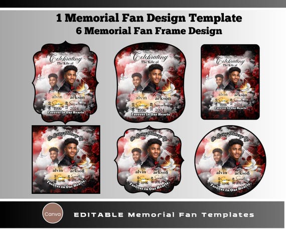 Memorial Funeral Fan Template, Canva Funeral Fan Template, Editable Digital Fan Template, Paddle Fan Template, Red Rose Background