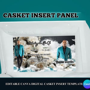 Memorial Casket Panel Template, Digital Casket Panel Design Template, Canva RIP Casket Panel Insert, White Rose Casket Insert
