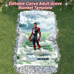 Football Grave Blanket, Editable Canva Adult Grave Blanket Template, Adult in Loving Memory Memorial Grave Blanket Template, Grave Cover