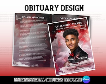 Obituary Funeral Program Template, Canva Editable Funeral Template, 8.5"x11" 8 Page Memorial Template, Celebration of Life Keepsake Template