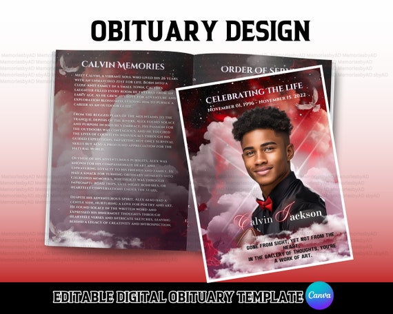 Obituary Funeral Program Template, Canva Editable Funeral Template, 8.5"x11" 8 Page Memorial Template, Celebration of Life Keepsake Template