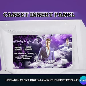 Memorial Casket Panel Template, Digital Casket Panel Design Template, Canva RIP Casket Panel Insert, Purple Rose Casket Insert